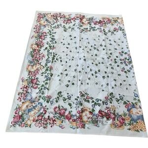 Vintage Country Garden Spring Easter Table Cloth 60x102" Floral Rabbit Ivy NWOT